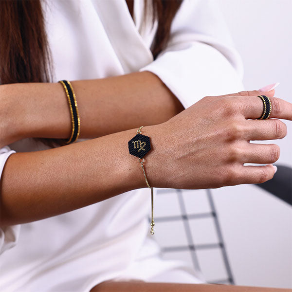 midnight gold handmade miyuki bead bracelet 24k gold plated