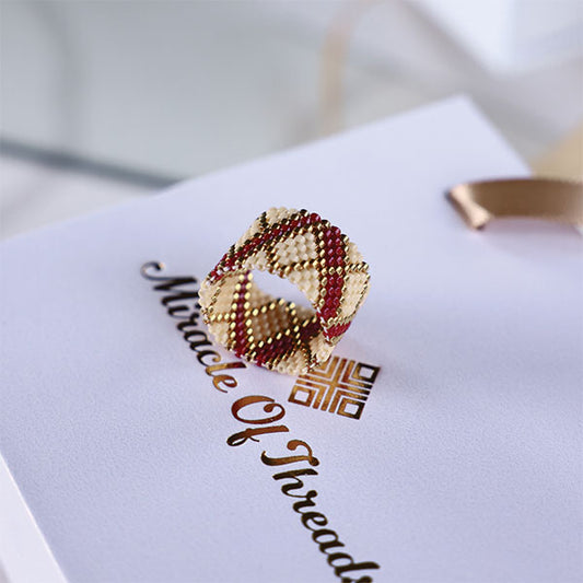 crimson earth handmade miyuki bead ring 24k gold plated
