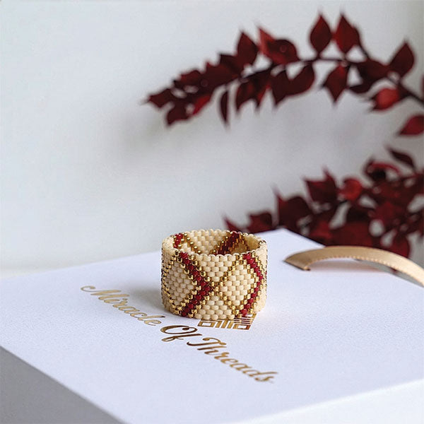 autumn mosaic handmade miyuki bead ring 24k gold plated