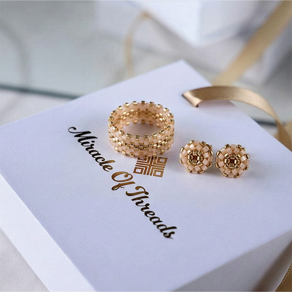 golden bloom handmade miyuki ring and earrings set 24k gold plated