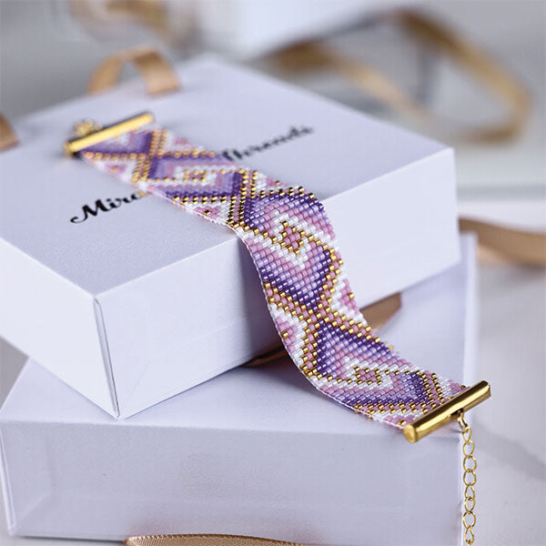 Lavender Geometric Pattern Handmade Miyuki Bead Bracelet