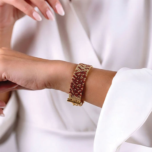 garnet glow handmade miyuki bead bracelet 24k gold plated