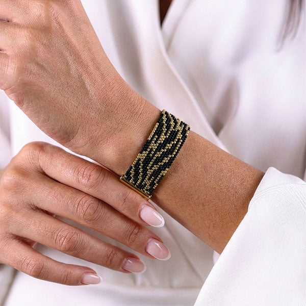 onyx flow handmade miyuki bead bracelet 24k gold plated