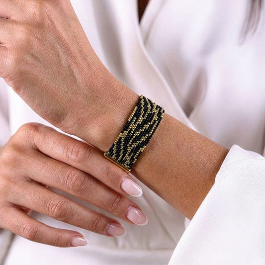 onyx flow handmade miyuki bead bracelet 24k gold plated