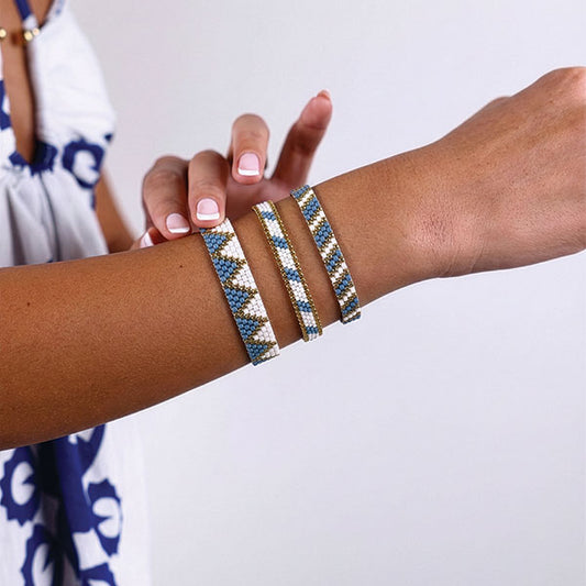 azure rhythm handmade miyuki bead bracelet set 24k gold plated