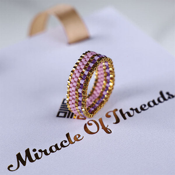 Minimal Gold & Blush Handmade Miyuki Bead Ring 