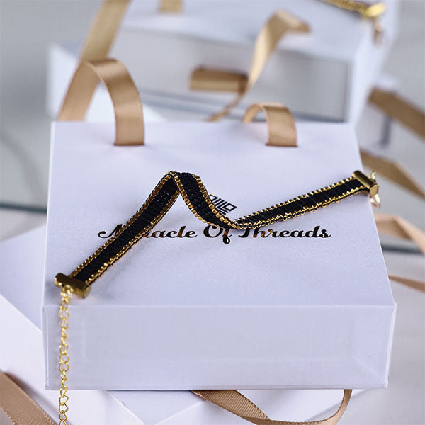 midnight gold handmade miyuki bead jewelry set 24k gold plated