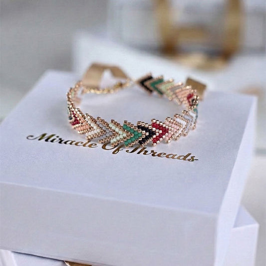Handmade chevron Miyuki bead bracelet with pastel colors and 24K gold plated beads